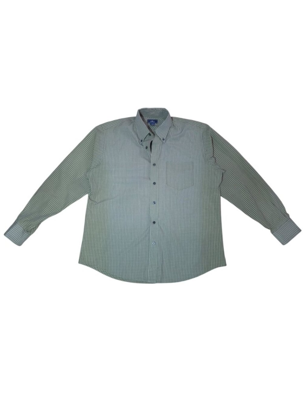 Dockers Mens L 16-16.5 Green Gray Plaid Button Up Shirt Long Sleeve Cotton Blend